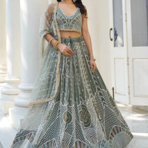 Elegant Sage Green Embroidered Lehenga Choli for Women | Wedding & Festive Ethnic Wear